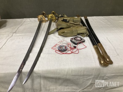 (3) Compasses, (6) Swords w/Scabbards, (28) Holsters & Assorted Items