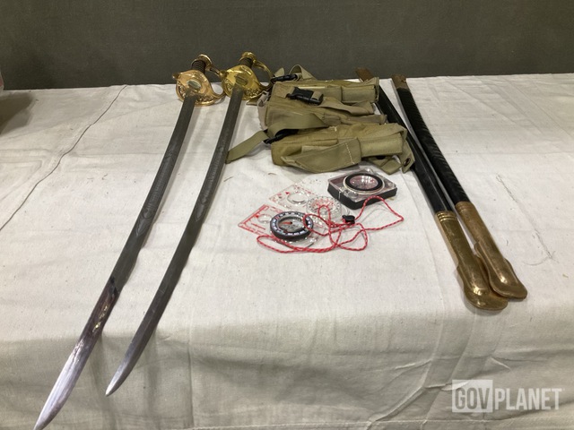 (3) Compasses, (6) Swords w/Scabbards, (28) Holsters & Assorted Items