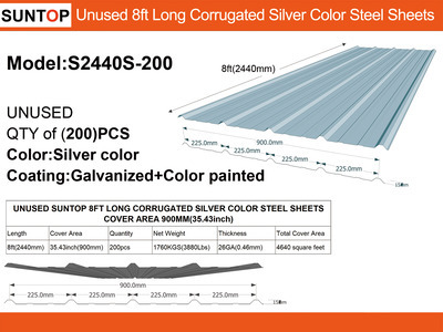 Quantity of (200) 2026 SUNTOP S2440S-200 35 in x 8 ft Galvanized Corrugated Steel Sheets (Unused)