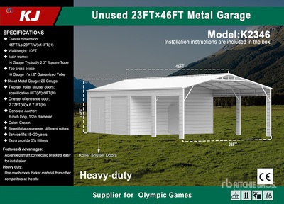 2026 KJ K2346 23 ft x 46 ft Metal Garage Bâtiment de stockage (Unused)