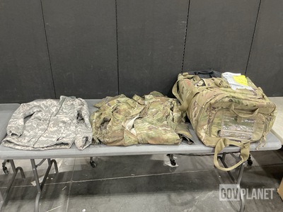 (1) Duffel Bag, (2) Army Elements Jackets & Assorted Items