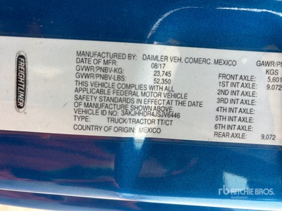 2018 Freightliner Cascadia 126 6x4 Sleeper Truck Tractor