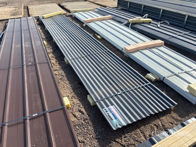 Quantity of (70) 20 Ft x 3 Ft Grey Metal Roof Panels (Unused)
