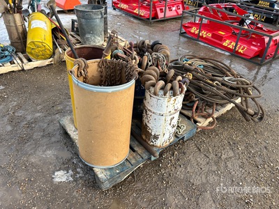 Quantity of (2) Pallets of Lifting slings, chain, winch hooks.