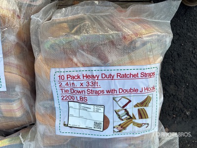 Quantity of (10) 2.4 In x 33 Ft Yellow Heavy Duty Ratchet Straps