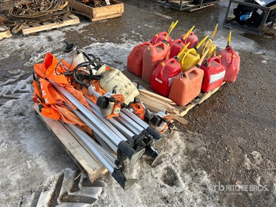 Quantity of (2) Pallets of (3) weed whackers (stihl and husqvarna), sprayers, gas cans, tent shelter