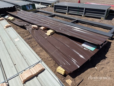 Quantity of (70) 16 Ft x 3 Ft Brown Metal Roof Panels (Unused)