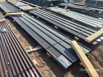 Quantity of (30) 16 Ft x 3 Ft Grey Metal Roof Panels (Unused)