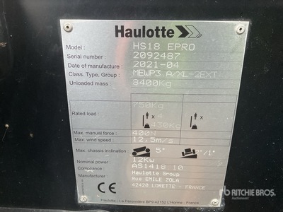 2021 Haulotte HS18E PRO シザーリフト