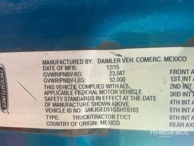 2016 Freightliner Cascadia 125 6x4 Cabina per trattore stradale (Inoperable)