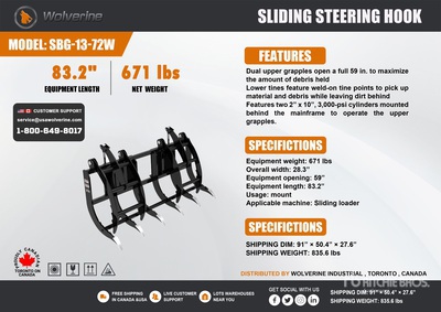 2026 Wolverine SBG-13-72W 72 in Brush Skid Steer Grapple (Unused)