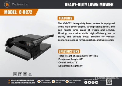 2026 Wolverine C-RC72 Skid Steer Brush Cutter (Unused)