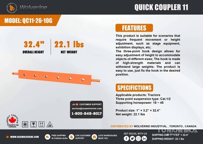 2026 Wolverine QC11-26-10G Quick Coupler 11 Drawbar Anhängerkupplung (Unused)