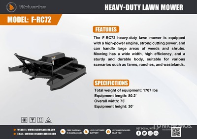 2026 Wolverine F-RC72 Skid Steer Brush Cutter (Unused)