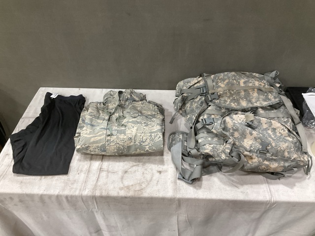 (7) Large Field Pack Sets, (4) Camouflage Parkas & Assorted Items