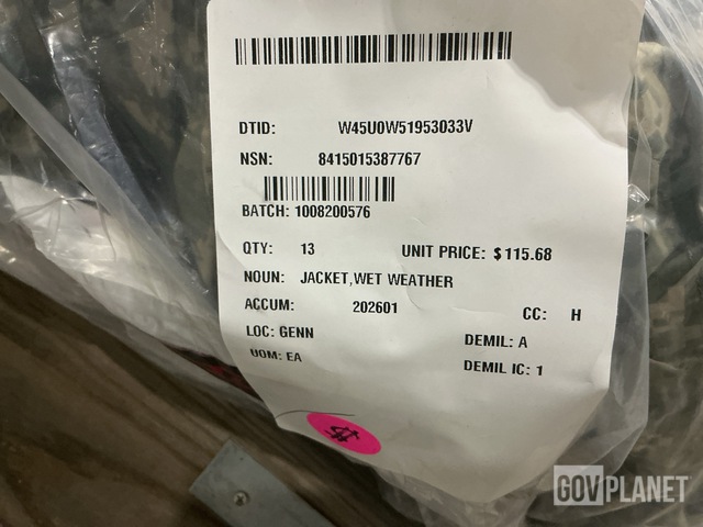 Surplus (21) Wet Weather Jackets, (37) Cold Weather Parkas