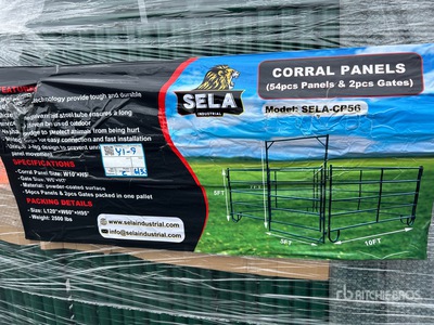 Quantity of (54) 2026 SELA CP56 10 ft x 5 ft Powder Coated Corral Livestock Panel (Unused)