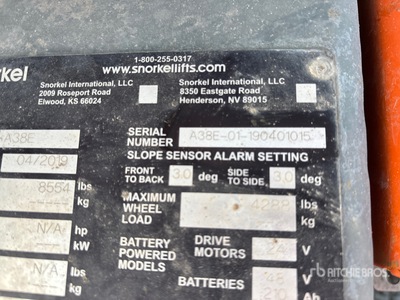 2019 Snorkel A38E Articulating Boom Lift