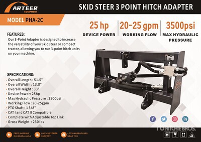 2026 ARTEER PHA-2C Skid Steer 3-Point Adapter (Unused)