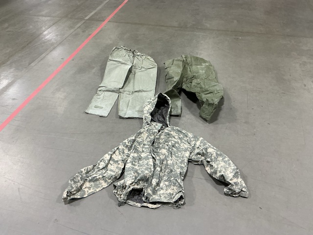 (3) Pairs of Wet Weather Coveralls, (9) Wet Weather Jackets & Assorted Items