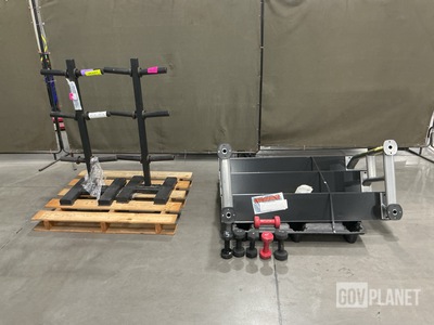 (6) Dumbbells, (1) Dumbbell Stand & (2) Weight Plate Tree Racks