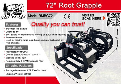 2026 Raytree RMBG72 72 in Root スキッドステア用グラップル (Unused)
