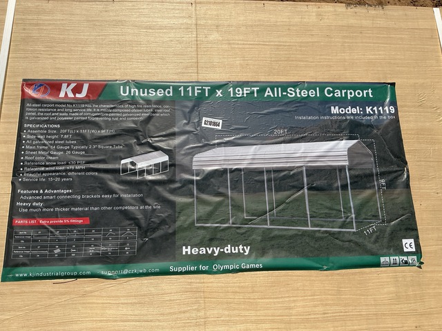 KJ K1119 All-Steel Carport - Unused