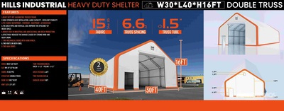 2026 HIlls Industrial 403016 30 ft x 40 ft x 16 ft Storage Building (Unused)