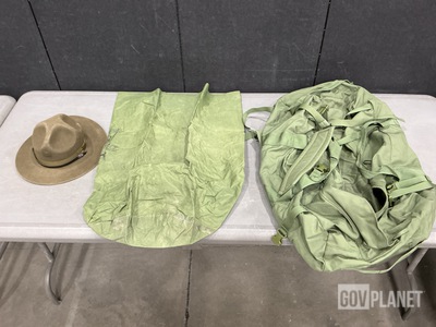 (3) Clothing Bags, (7) Service Hats, (48) Duffel Bags & Assorted Items