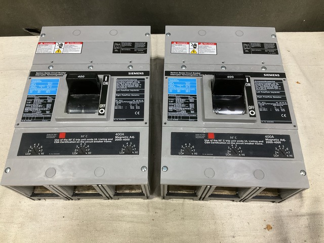 (2) Siemens JXD63M400 Circuit Breakers (2) Siemens JXD63M400 Circuit Breakers