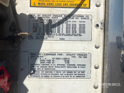 2020 Utility Trailer VS2RA 53 ft x 102 in Sliding T/A Refrigerated Trailer