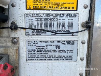 2020 Utility Trailer VS2RA 53 ft x 102 in Sliding T/A Refrigerated Trailer