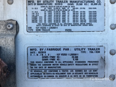 2020 Utility Trailer VS2RA 53 ft x 102 in Sliding T/A Refrigerated Trailer
