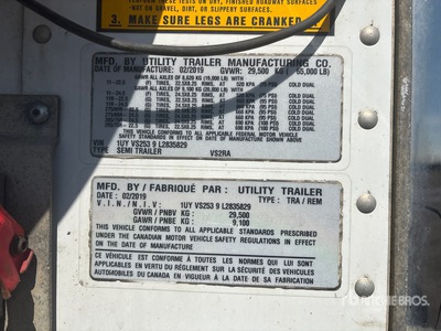 2020 Utility Trailer VS2RA 53 ft x 102 in Sliding T/A Refrigerated Trailer
