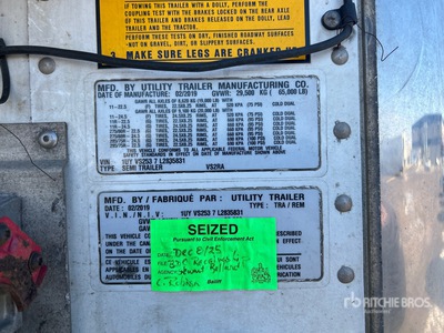 2020 Utility Trailer VS2RA 53 ft x 102 in Sliding T/A Refrigerated Trailer