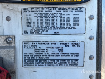 2020 Utility Trailer VS2RA 53 ft x 102 in Sliding T/A Refrigerated Trailer