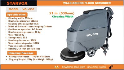 2026 STARVOX VOL-530 Walk-Behind Electric Floor Scrubber (Unused)