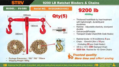 Quantity of 2026 STARVOX SV-G80 9200 lb Ratchet Binders & Chains (Unused)