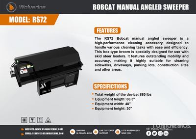 2026 Wolverine PS72 Bobcat Manual Angled Skid Steer Sweeper (Unused)