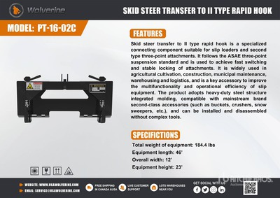 2026 Wolverine PT-16-02C Skid Steer 3-Point Adapter (Unused)
