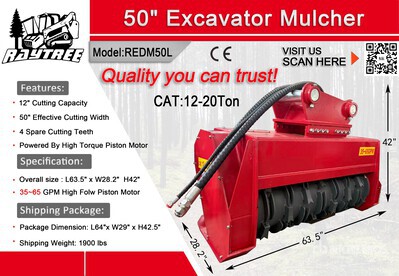 2026 Raytree REDM50L 50 in Excavator Mulcher - Fits Cat 12 - 20 ton (Unused)