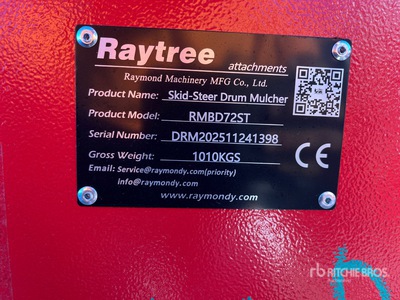 2025 Raytree RMBD72ST 72 in Drum Skid Steer Mulcher (Unused)