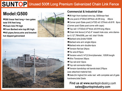 2026 SUNTOP G500 500 ft x 7 ft Galvanized Chain Link Vallas (Unused)
