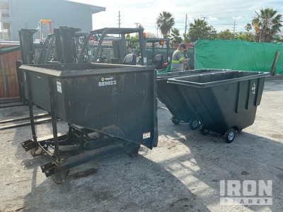 Lot of (1) Trash Hopper Attachment and (2) Trash Carts