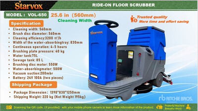 2025 STARVOX VOL-650 Ride-On Electric Floor Scrubber (Unused)