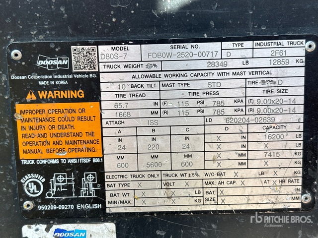 2021 Doosan D80S-7 16200 lb Pneumatic Tire Forklift