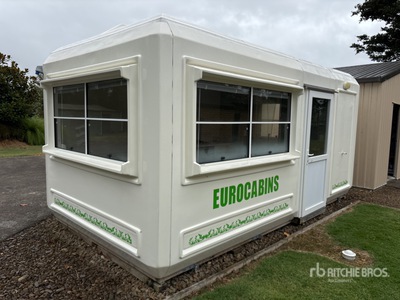 Quantity of (1) Euro Cabin Frameless 1 x Living Room with Bench and Fridge. 1 x Room Toilet and Shower. Living L= 3.75mm x W= 2500mm x H= 2300mm. (Unused)