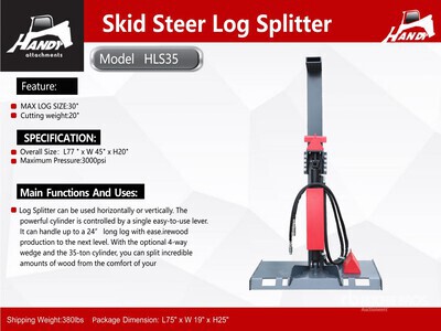 2026 Handy HLS35 30 in Skid Steer Log Splitter (Unused)