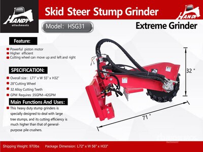 2026 Handy HSG31 Skid Steer Stump Grinder (Unused)