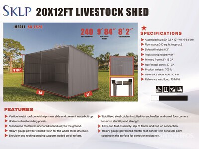 2026 SKLP SK-LS20 20 ft x 12 ft Metal Tents and Tent Components (Unused)